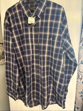 Blue Plaid Button-Down Men's Shirt chesterfield 2 XL wrinkle resistant New